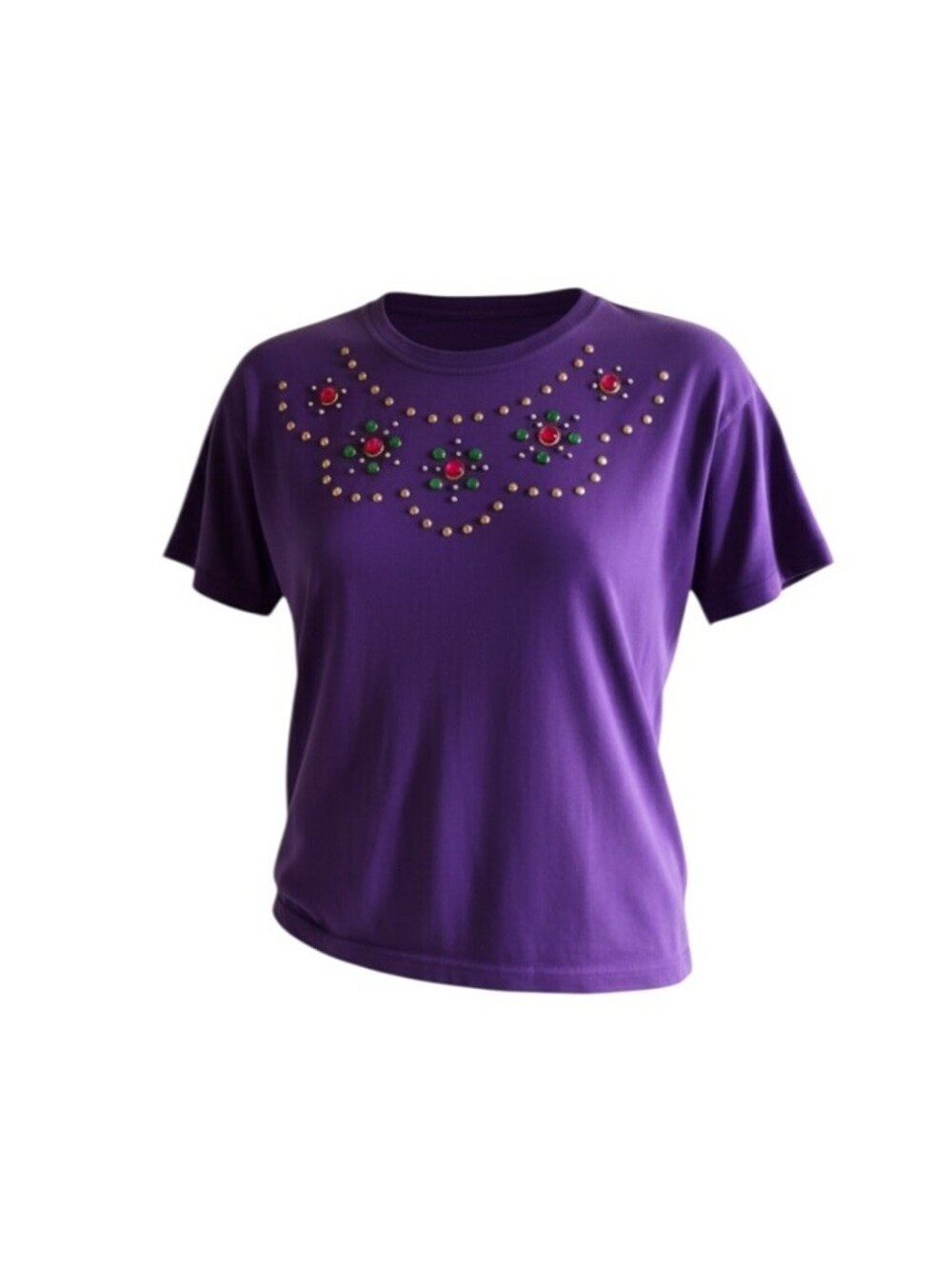 Vintage Purple Jewel Embellished Statement T-Shirt